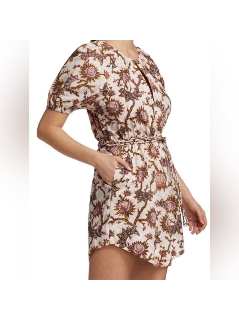 A.L.C. Adelaide Floral Tie Waist Puff Sleeve Mini Dress SZ 10 - Picture 8 of 15